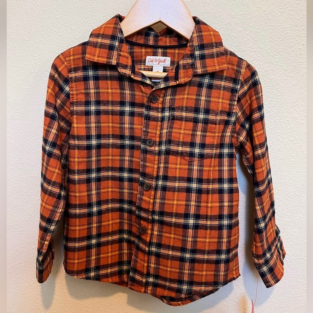 Cat & Jack Orange Collared Button Down Flannel Shirt size 3T​​